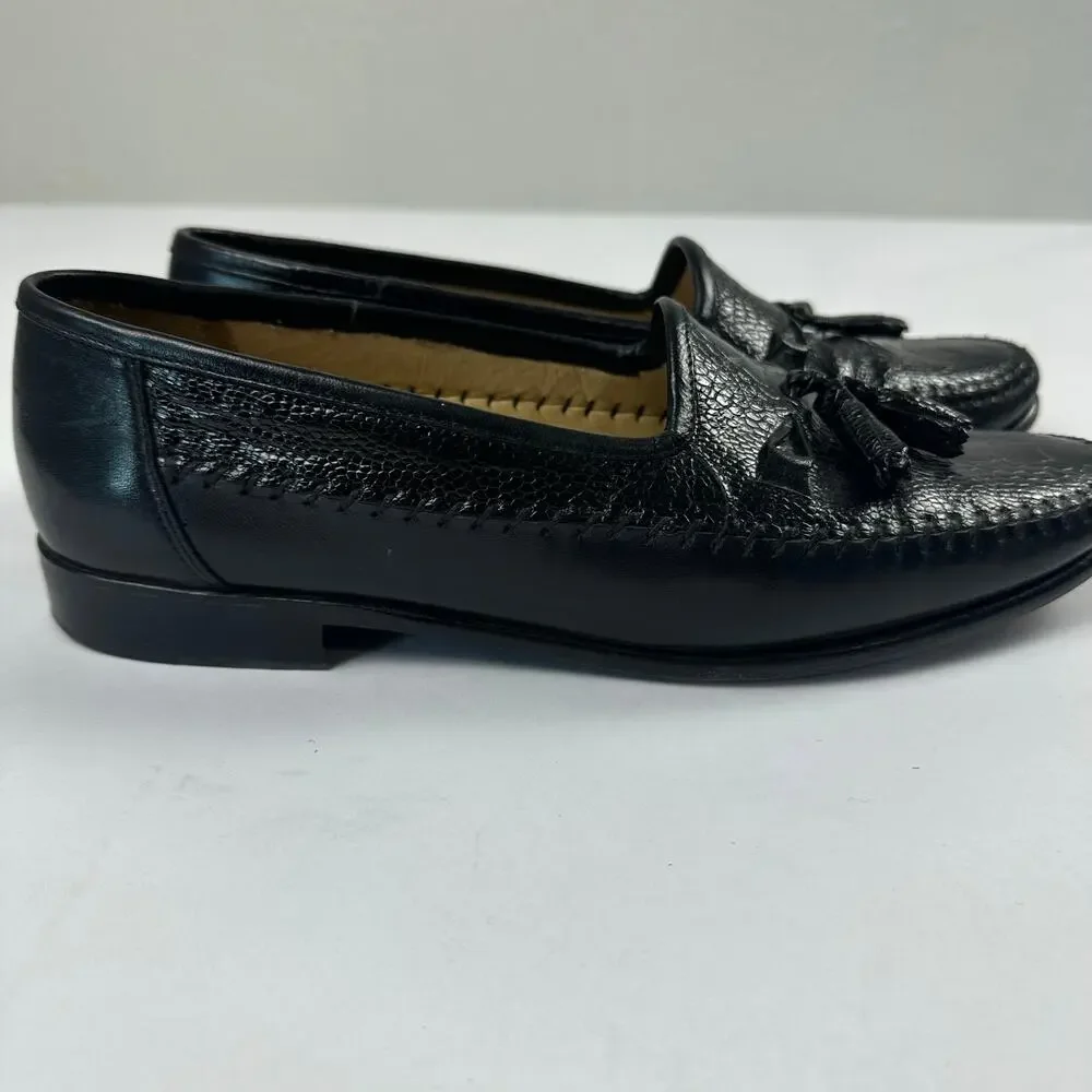 Zelli Italia Handcrafted Ostrich Black Leather Tassel Loafers Moc Toe Mens 9.5
